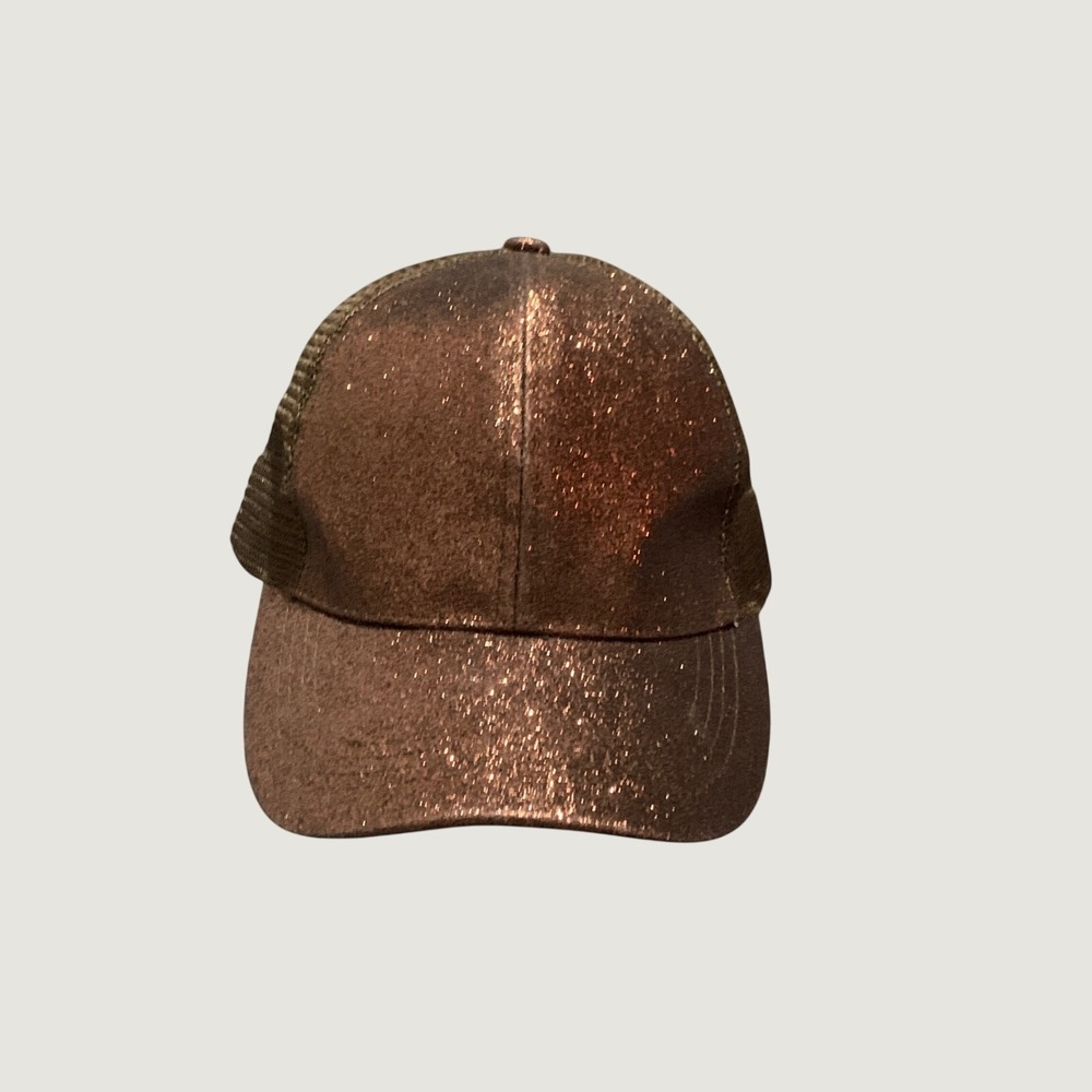 C.C Exclusives Trucker Hat Womens OS Ponytail Glitter Bronze Mesh Back EUC